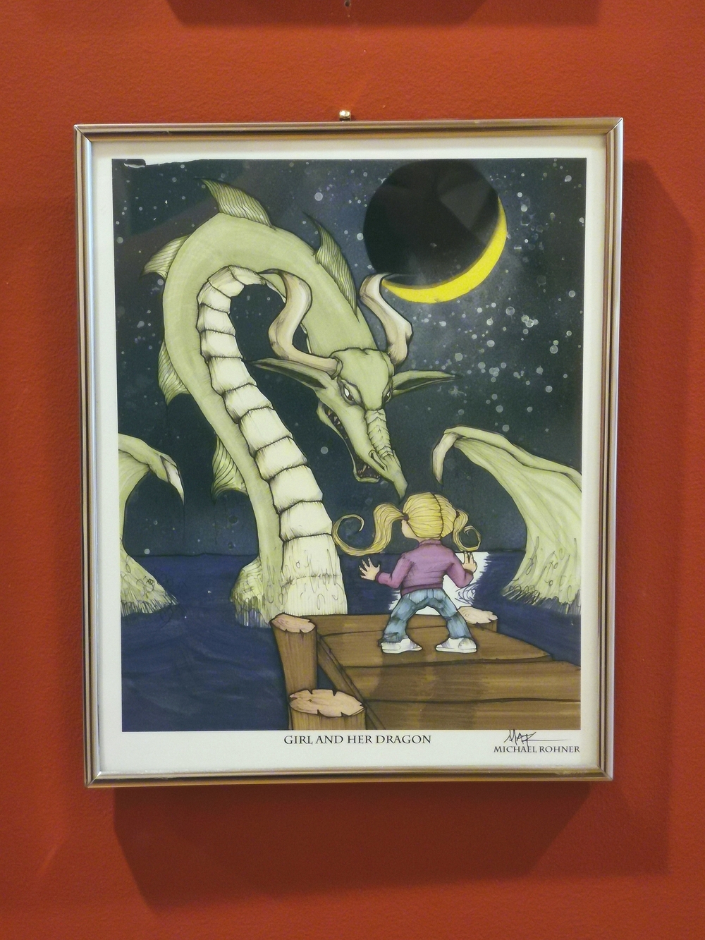 Girl and Her Dragon Art Print - Green, Purple